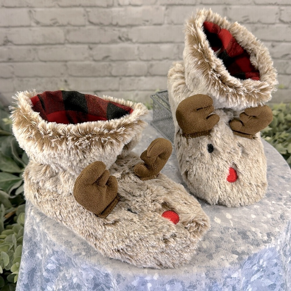 Wondershop Brown Furry Reindeer High-Top Slippers - Toddler Boys 7/8❄️Like New